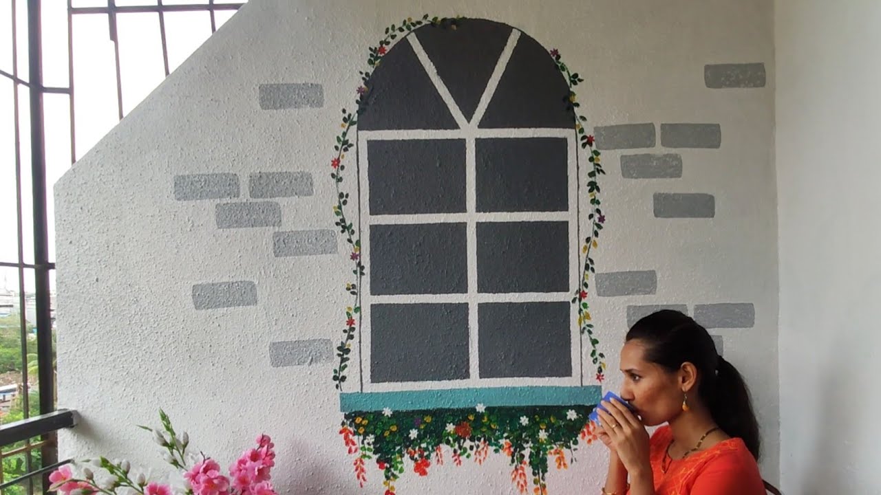 Easy home wall painting DIY ( Italian style window) I balcony makeover