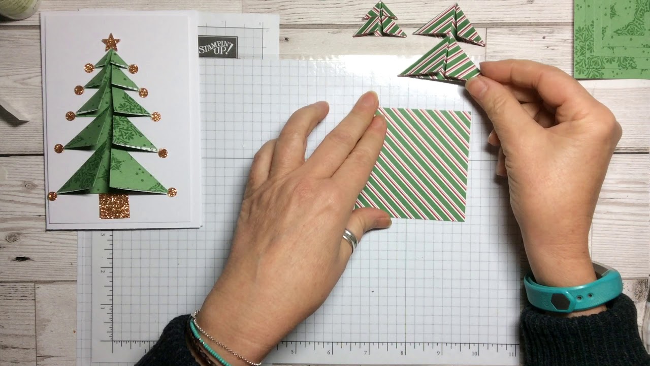 Quick and easy origami Christmas Tree card using Stampin Up Dashing