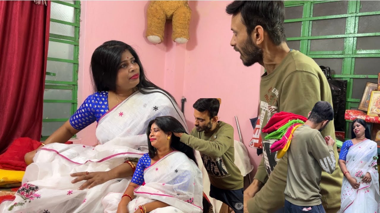 Naughty saree seller secretly touched my long hair | While selling saree then i touched her longhair