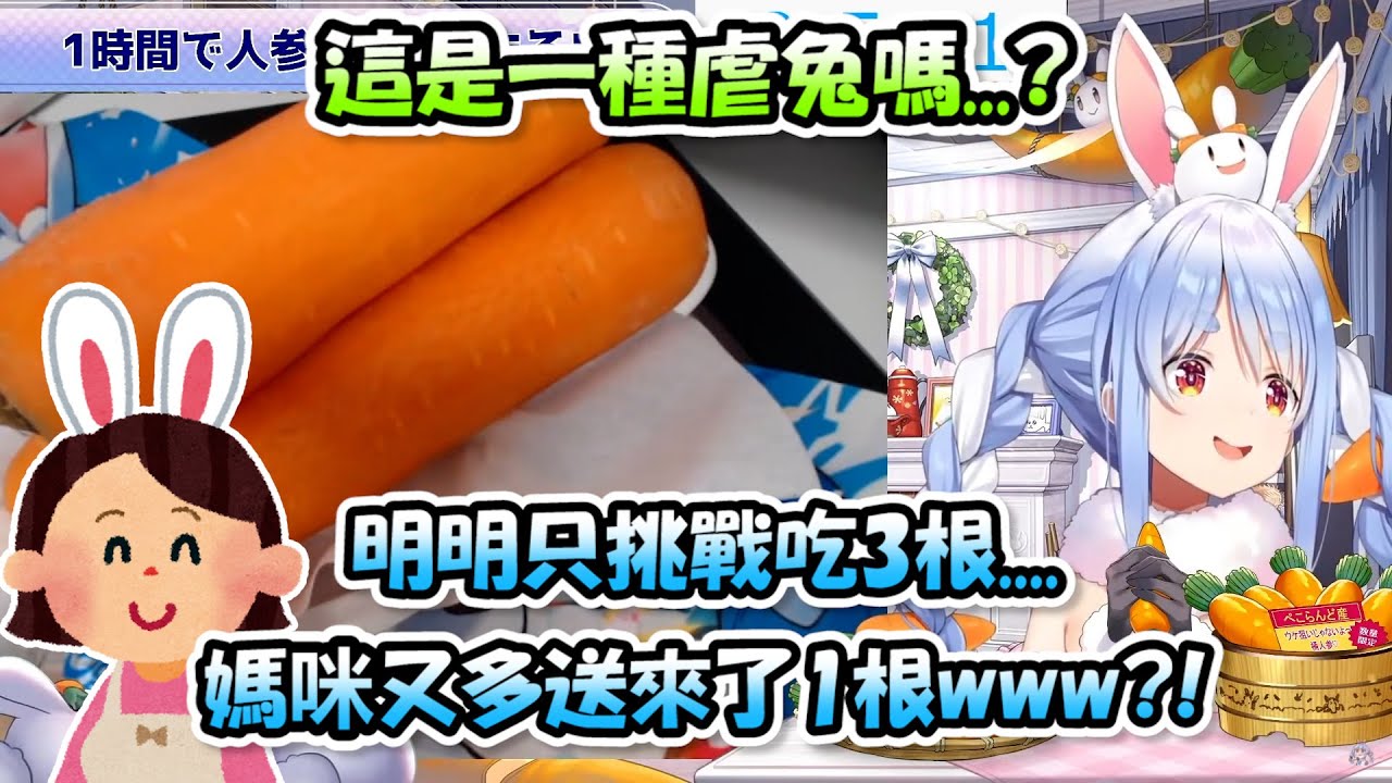 佩可拉挑戰生吃3根紅蘿蔔…於是兔媽在直播中敲門再多送1根給他www【兔田佩可拉】【Hololive/ホロライブ】【vtuber中文字幕】