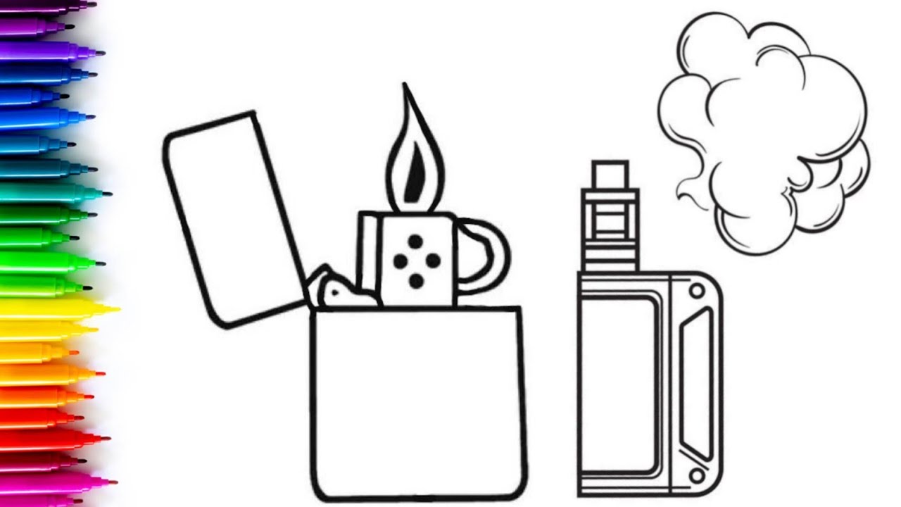 vape and lighter drawing and coloring for kids and toddlers , vape drawing