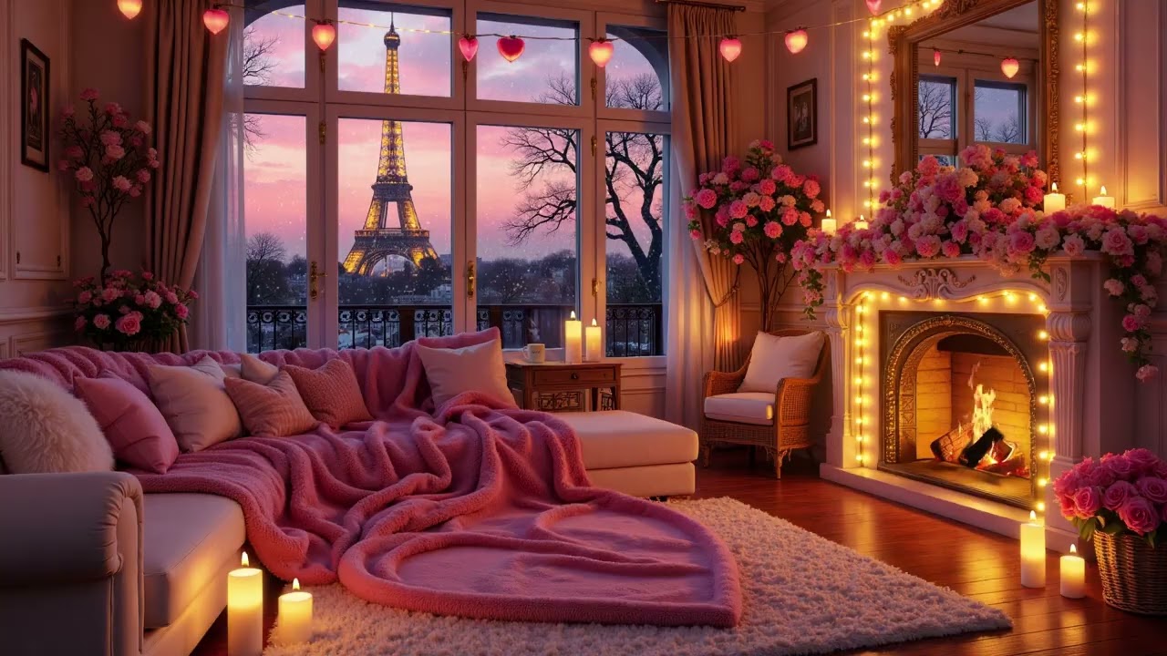 A cozy winter Valentine's Day 🔥 Jazz music & relaxation by the fireplace ❤️