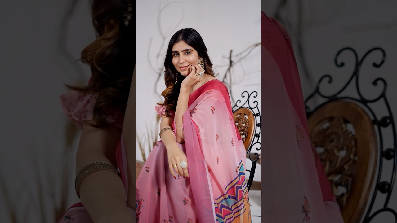 Pink Digital Floral Print Soft Georgette Saree – Peacock Pallu Festive Wear