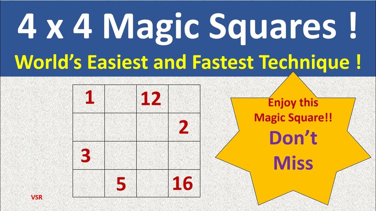 4x4 Magic Square ! World's Easiest and Fastest Method !! Vedic Maths by