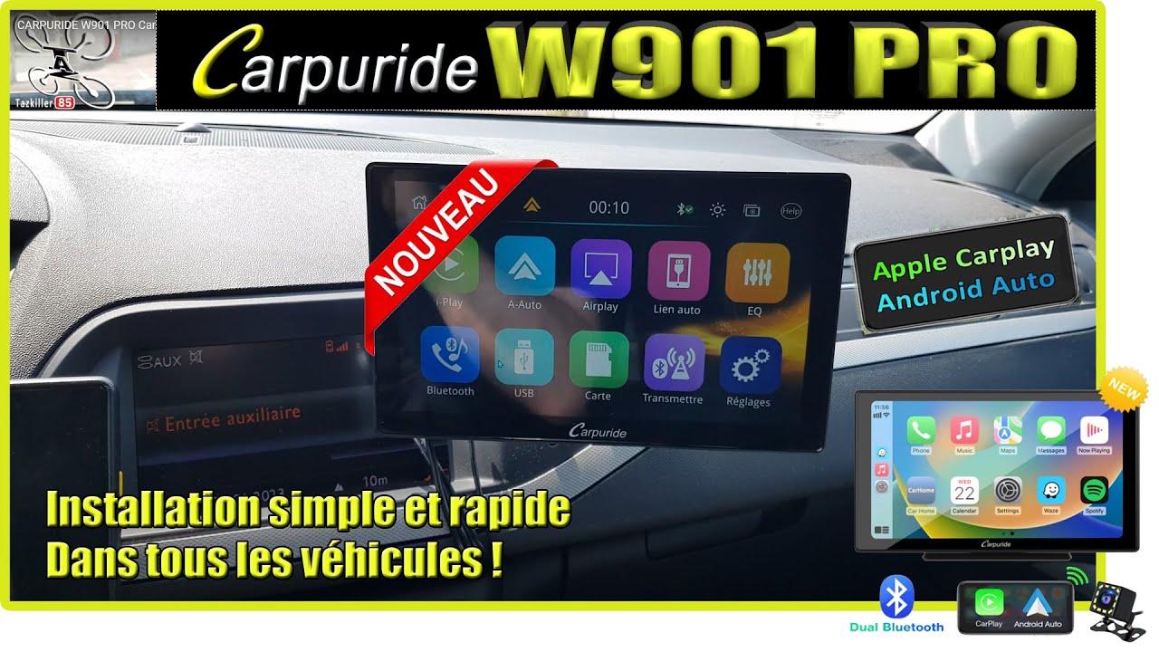 CARPURIDE W901 PRO Android Auto et CarPlay sans fil + caméra de