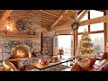 Peaceful and relaxing christmas space warmed by christmas jazz music and warm fireplace