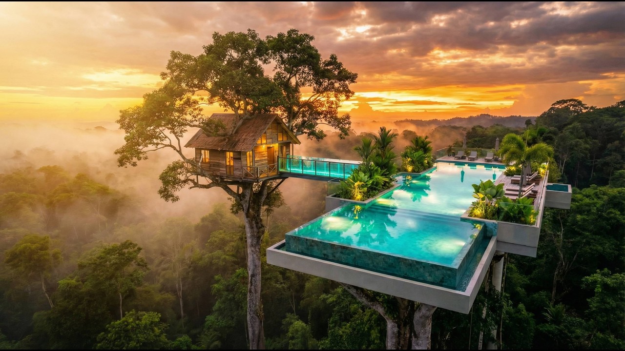 Extreme Construction: I Built a Floating Luxury Pool House in a Tree Over the Forest (ASMR)