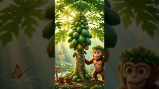 मेहनती बंदर और पपीते का पेड़ 🍈🐒 VS बंदर की मेहनत का मीठा #shots # Ai # shortvideo  #trending #sjorts