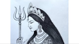 Durga Maa Drawing with Trishul -Pencil Sketch | Navratri Special Drawing | Drawing Pictures | Chitra screenshot 2