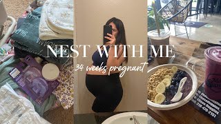 NEST WITH ME | 34 weeks pregnant, hospital bag, nursery organization, and crib set up!