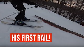 TEACHING MY BROTHER HOW TO HIT A RAIL ON SKIS!