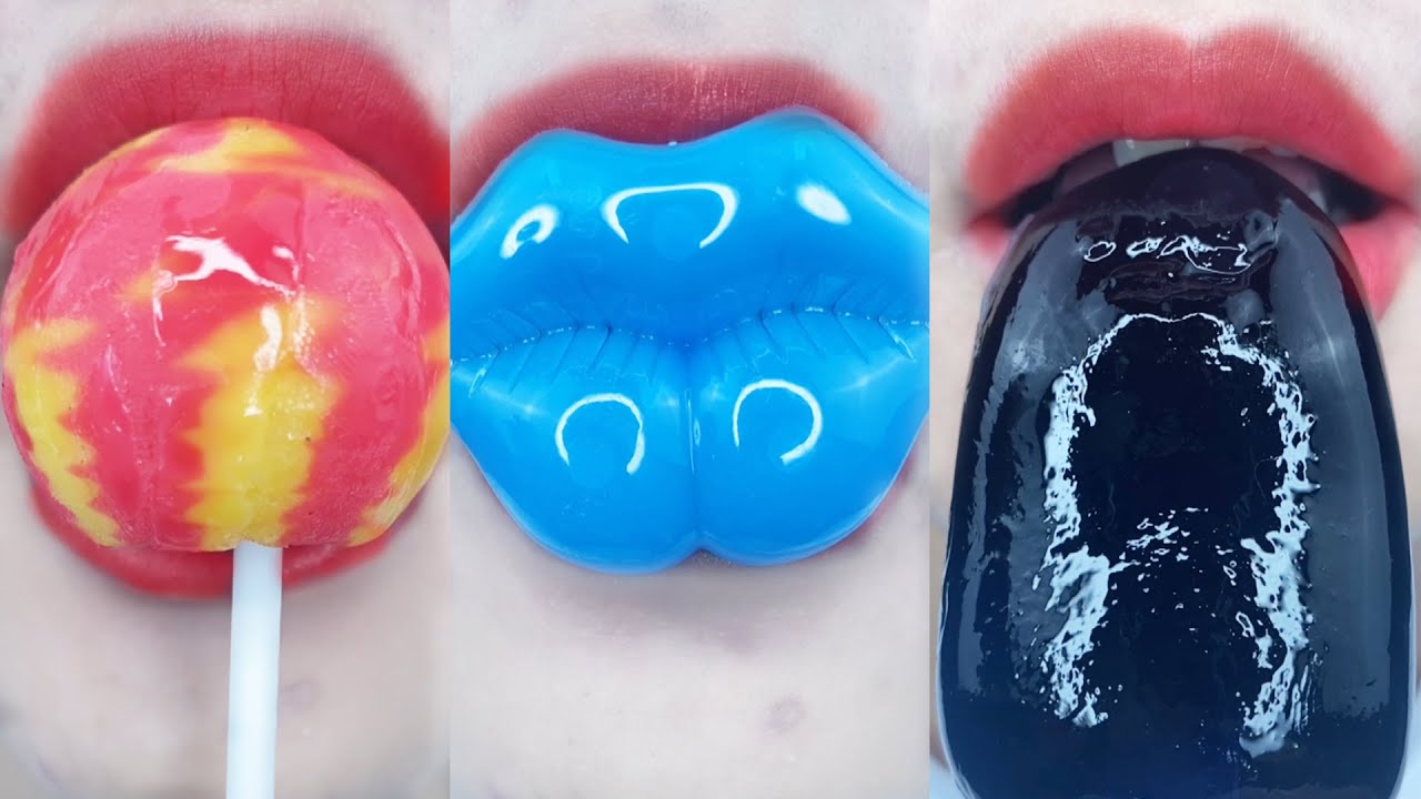 asmr SATISFYINGLY TASTY GOURMET LOLLIPOP JELLY GRAPE JUICE LIPS