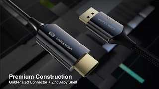 Vention Cotton Braided 8K Displayport Male To Hdmi Male Cable 1.8M Black Zinc Alloy Type Hfp