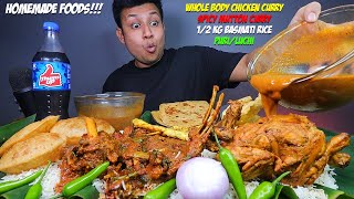 Spicy Mutton Curry, Whole Body Chicken Curry, Omlette with Puri, Paratha & Jeera Rice | Mukbang