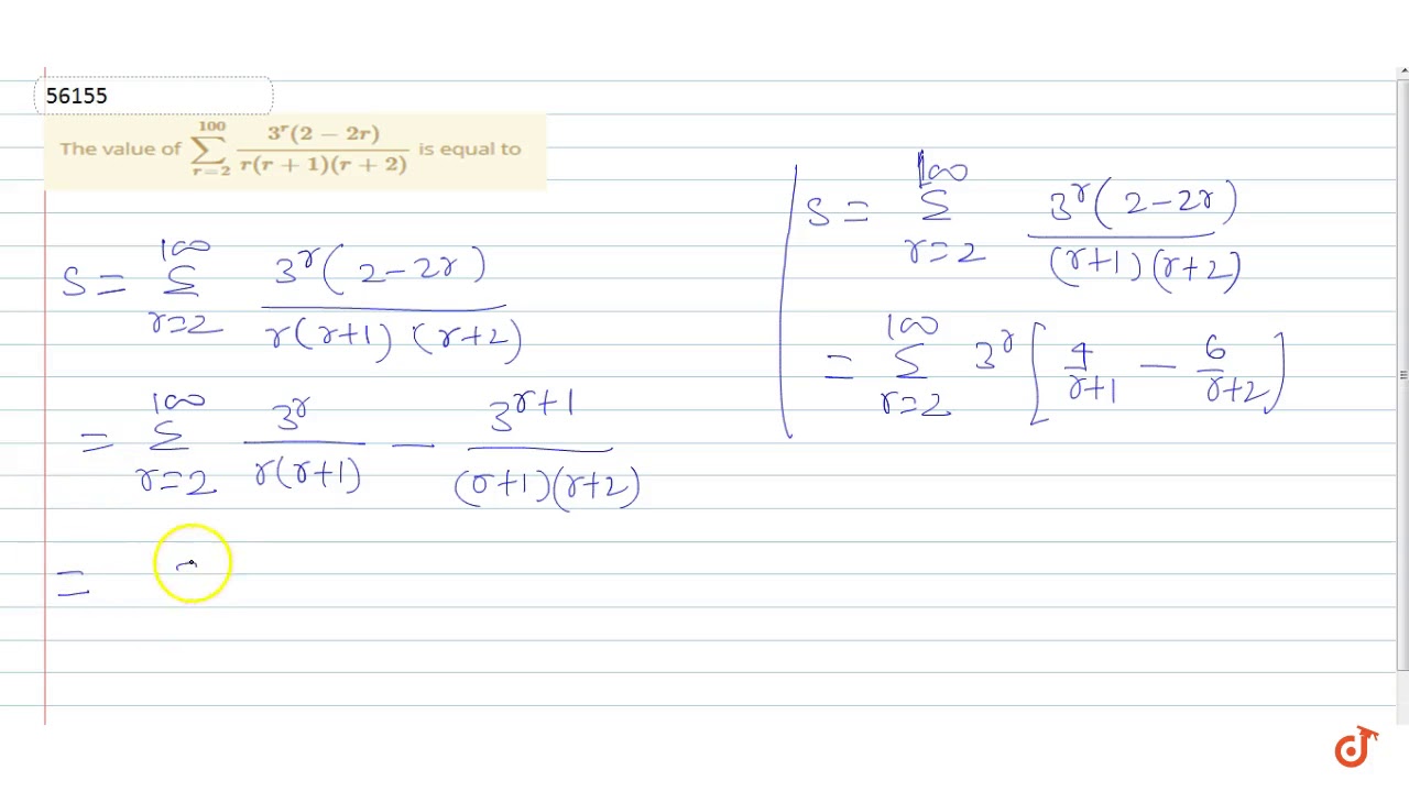 The Value Of Sum R 2 100 3 R 2 2r R R 1 R 2 Is Equal To Youtube