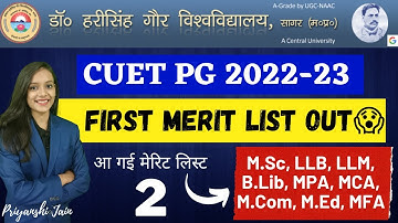 PG merit list out 2 DHSGSU | CUET PG 2022 Priyanshi Jain | Sagar University
