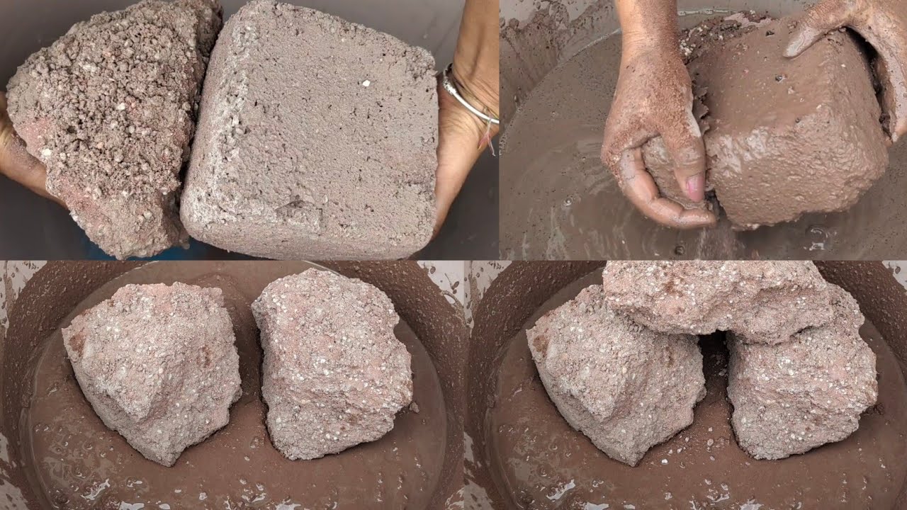 Asmr - Red dirt with white concrete soft crumble in water 💦💦