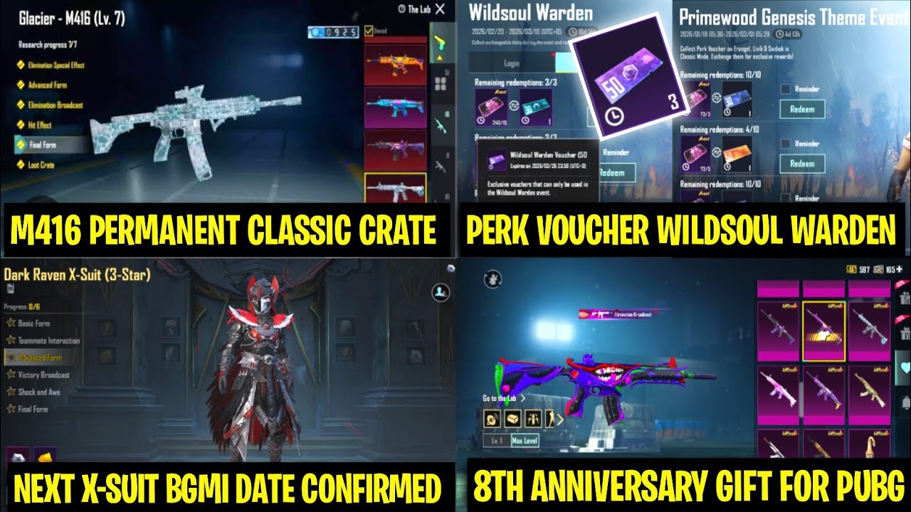 Permanent 😍M416 Glacier Coming | Wildsoul Warden Perk Voucher Date | Pubg Anniversary Gift to Bgmi 