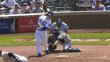 NYY@CHC: Rizzo swings, gets hit on two pitches