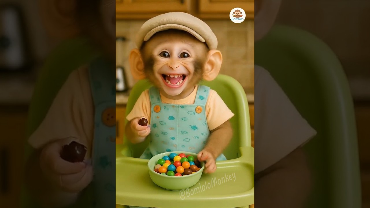 Monkey Eating Colorful Chocolate Balls 🍫🐒 Laughing Cutely