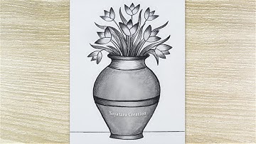 How To Draw Flower With Vase, Flower Pot Drawing With Pencil, Pencil Drawing for beginners