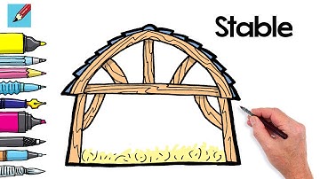 How to Draw the Nativity Stable Real Easy - Easy Step by Step - Spoken Instructions