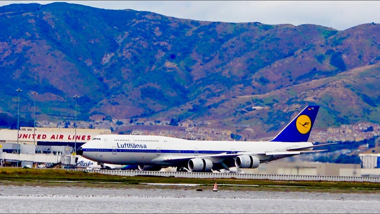 Rare Runway 10 19 Takeoff Landings Lufthansa Retro 747 SFO - YouTube