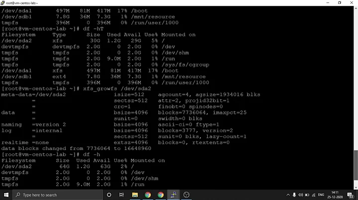 [Centos 7.5] How to extend / (root drive) in Centos Linux (On Azure Cloud)