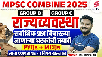 MPSC Combine Group B & C 2025  Polity Most Expected PYQs + MCQs 2025 | Ritesh Sir | Testbook