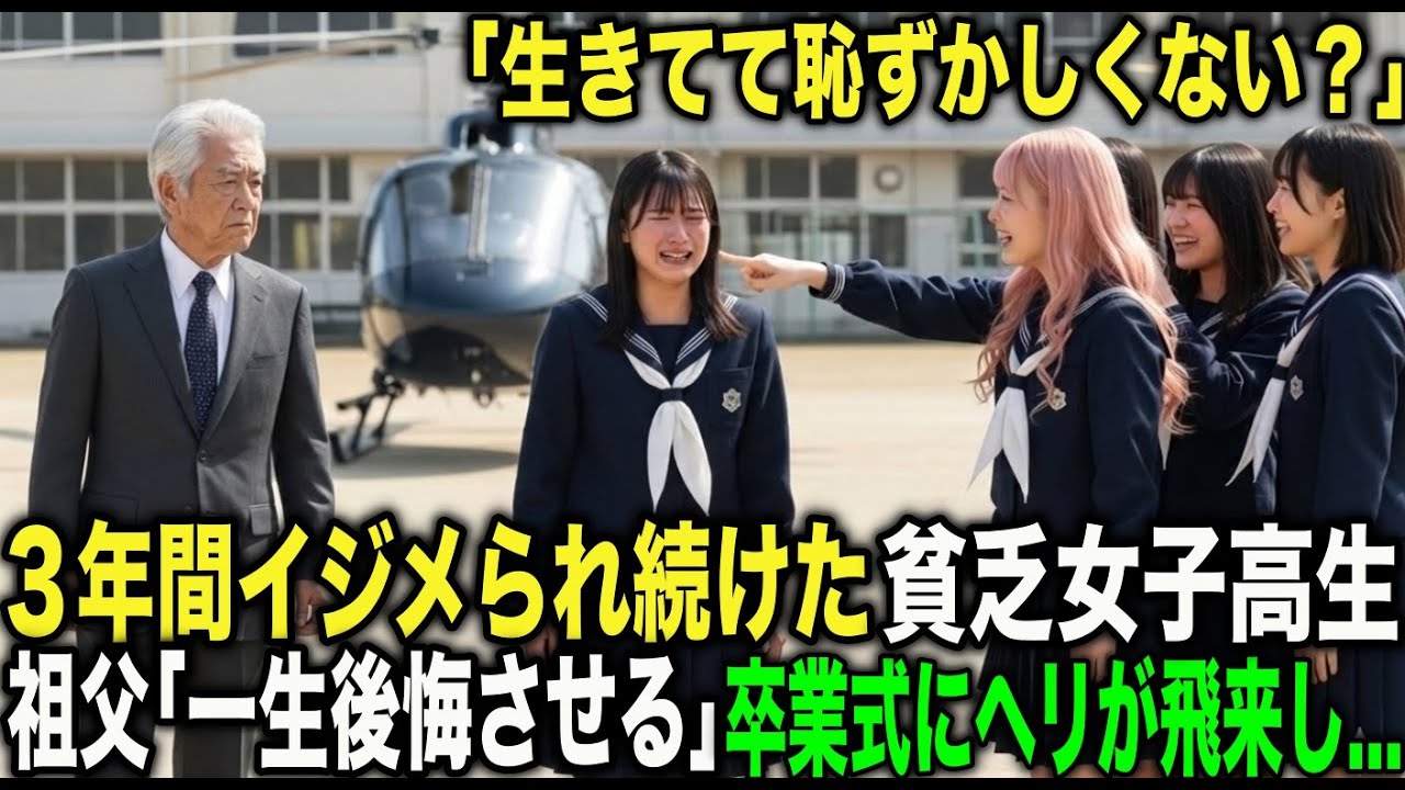 ３年間いじめられ続けた貧乏女子高生。孫娘のいじめを知った祖父。卒業式に1機のヘリが着陸して