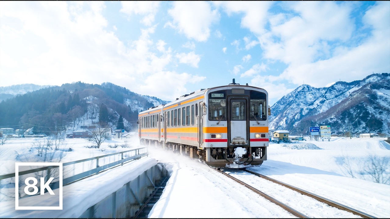 Winter Sunlit Train Ride in Rural Japan ☀️ / 8K 60fps / Cozy