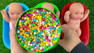3 Minutes Satisfying Video | Mixing Funny Candy ASMR & Make Up in 3 Bathtubs with Magic M&M's Slime