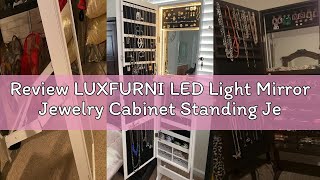 Review LUXFURNI LED Light Mirror Jewelry Cabinet Standing Jewelry Armoire, 60" Full Length Mirror wi