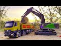 Action #017 Excavator Huina 1593, Dump Truk RC Volvo A40G, Truck Huina 1536, Scania Truck RC Muatan