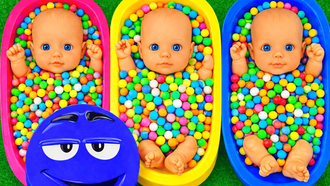 4 Minutes Satisfying with Full of 3 Rainbow BathTubs Candy with M&M's & Magic Slime Cutting Video 8