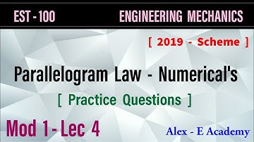 EST 100 - Engineering Mechanics | Mod 1 - Lec 4 | Parallelogram Law - Numerical Problems | KTU