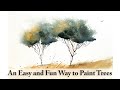 An easy and fun way to paint trees in watercolour  loose painting style  watercolour tutorial