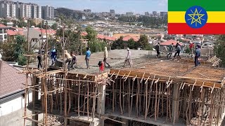 Ethiopia, Addis Ababa - how to concrete a floor ceiling without big maschines but lots of manpower