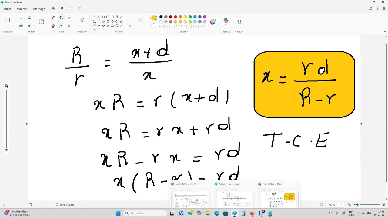 Deux cercles de rayon R et r sont situés dans un même plan ; la distance des centres est d