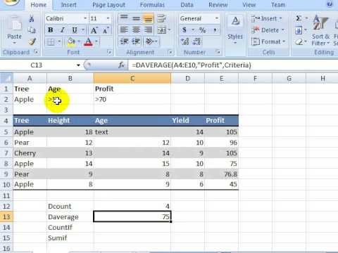 Dcount Daverage CountIf SumIf and extract data from database - YouTube