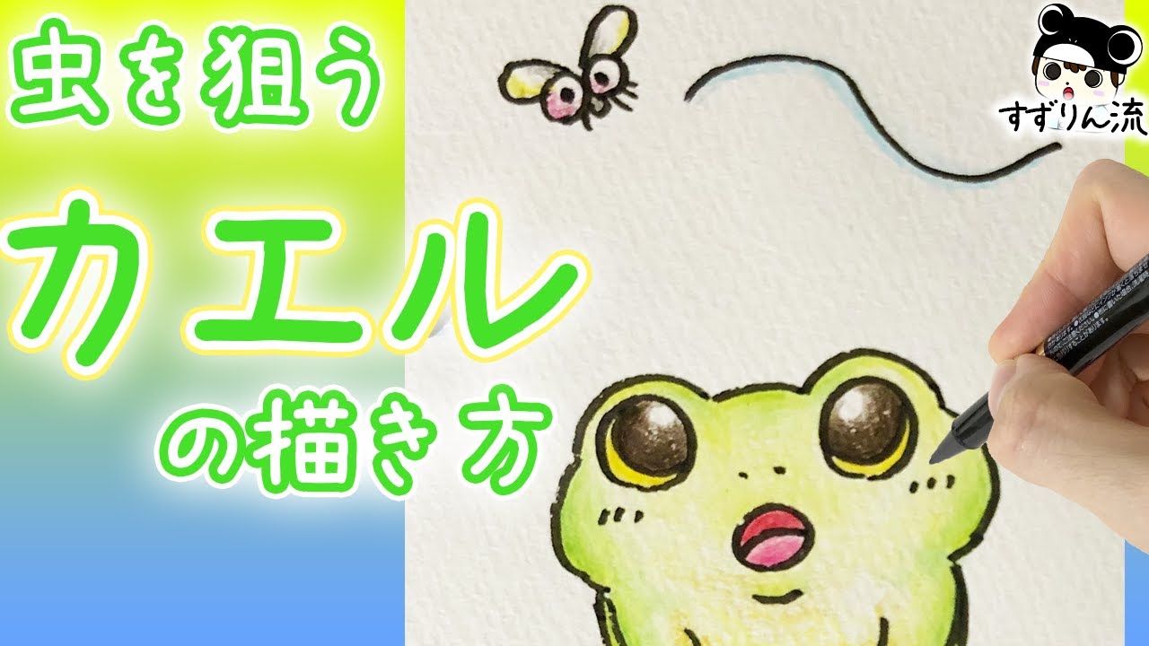 梅雨のイラスト 虫を狙う かわいいカエルの描き方 Youtube