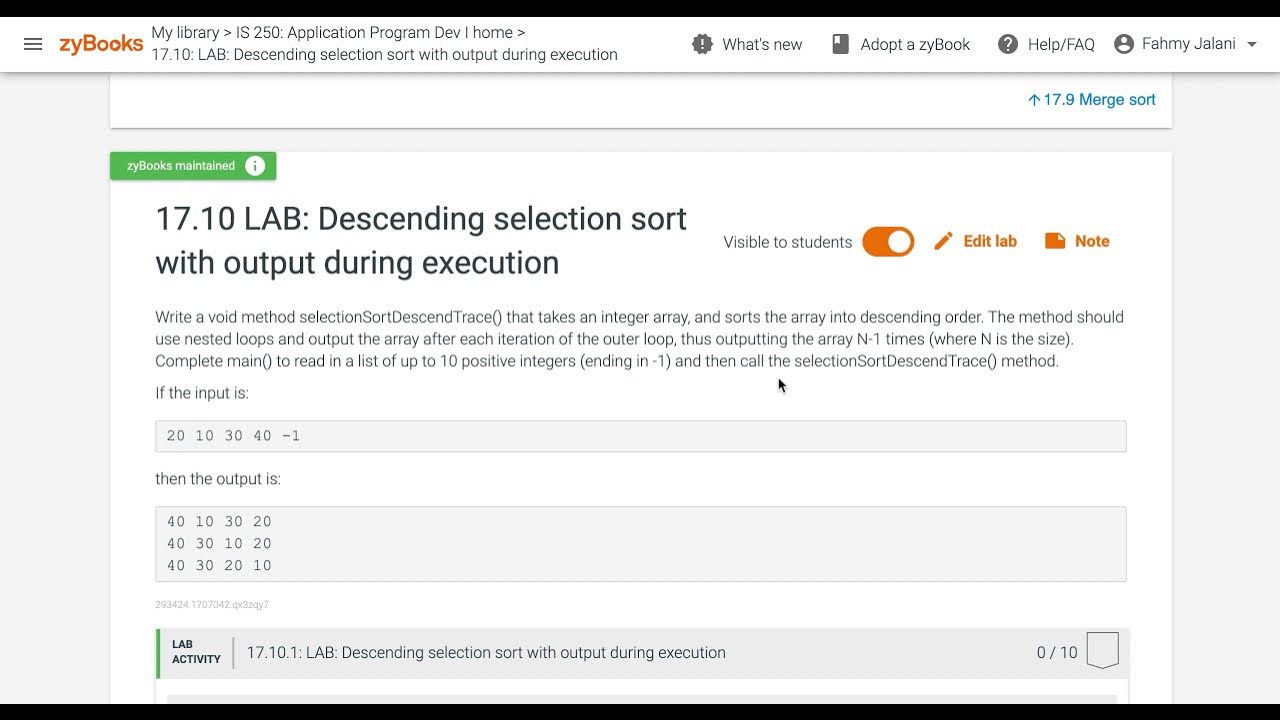 IS 250 Lab 17 Searching and Sorting Algorithms Zybooks - YouTube