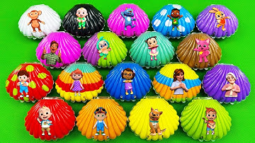 Finding Cocomelon, Pinkfong in Rainbow SLIME Seashell with CLAY Coloring! Satisfying ASMR Videos