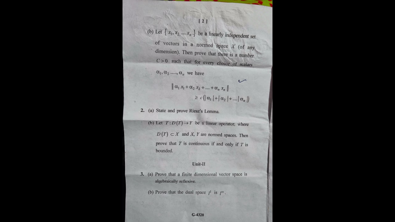 M.sc.Mathematics (2022) Previous year (private) Functional Analysis - RDVV University.