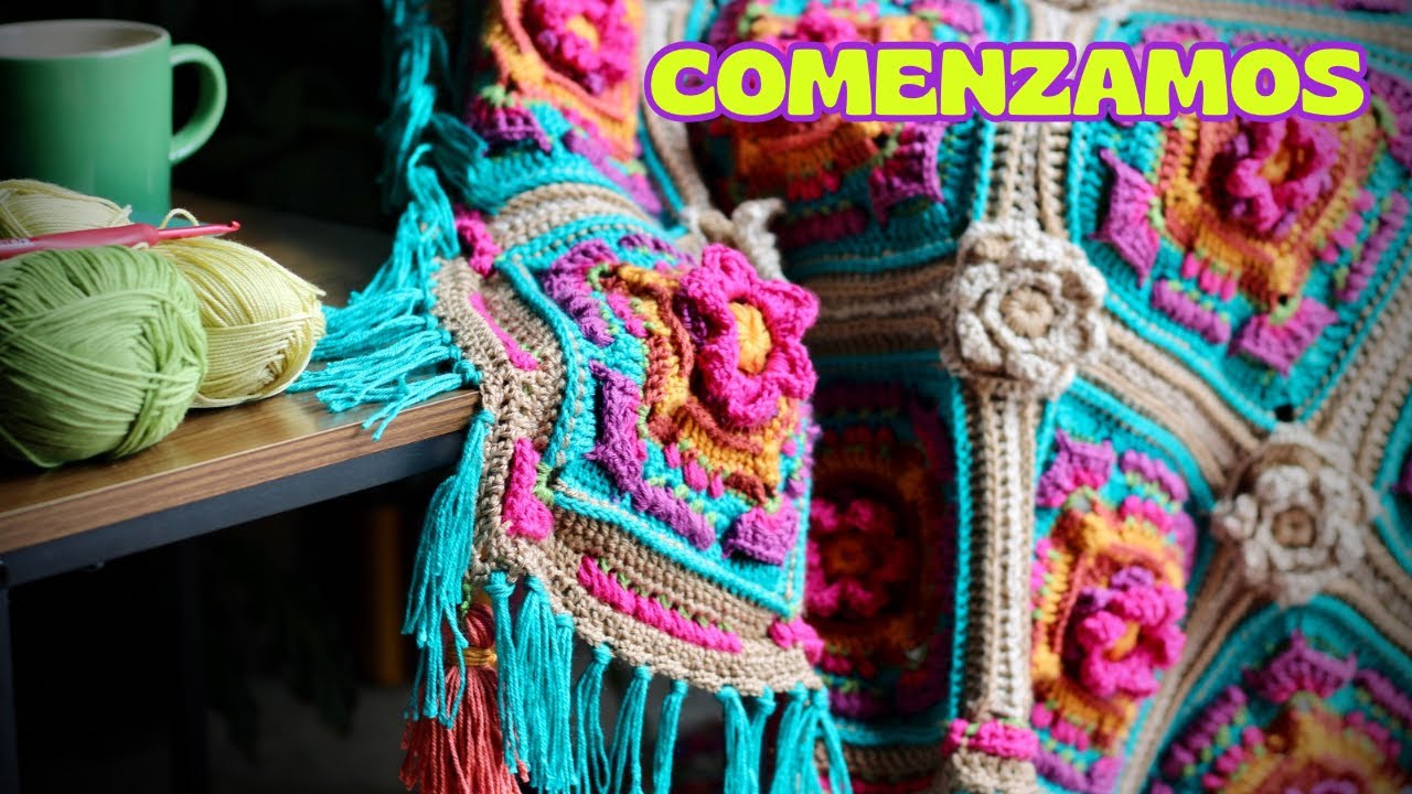 MANTA a crochet OASIS EN FLOR: Medidas y Códigos de Color 🌵🌈 - YouTube