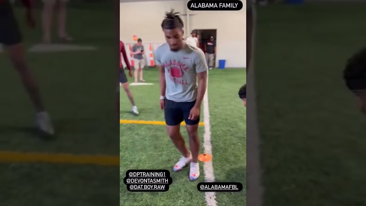 DeVonta Smith gives free game to Alabama commit Shazz Preston while wearing an Alabama shirt
