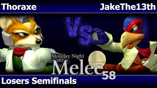 MNM 58 Melee - Thoraxe (Fox) vs JakeThe13th (Falco) - Losers Semifinals