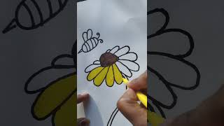 How to draw easy honey bee🐝 with sunflower🌻#childartfun #easydrawing #honeybee #sunflower