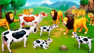 Animal Revolt Story: Wild Animals vs Farm Animals Battle | Lion Tiger Cow Mammoth Fox Cartoons