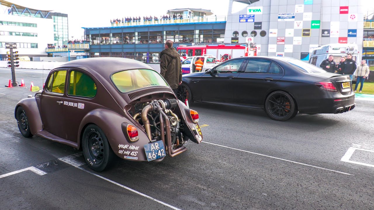 CRAZY 230HP Turbo VW Beetle | Drag Races, Start up, flames, ...